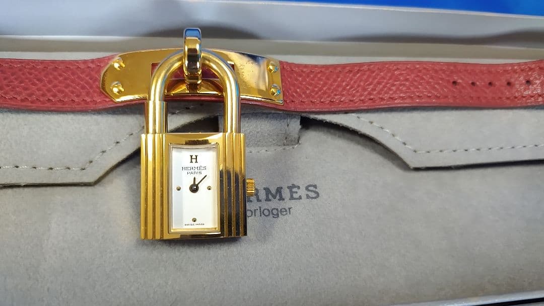 HERMES エルメス ケリーウォッチ ゴールド 赤レザーバンド 可動未確認