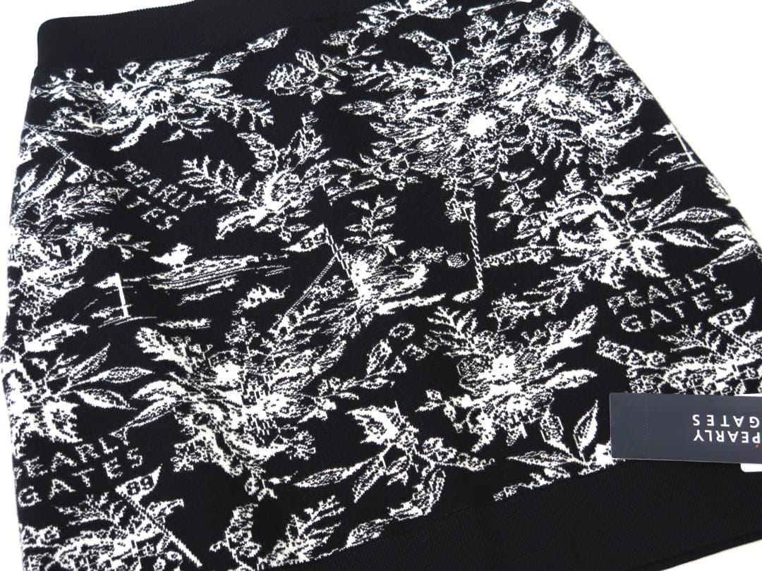 新品● パーリーゲイツ ●ウォームコットン 花柄 ニットスカート　濃紺/M