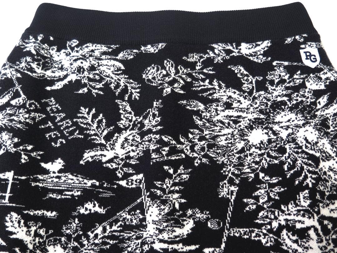 新品● パーリーゲイツ ●ウォームコットン 花柄 ニットスカート　濃紺/M