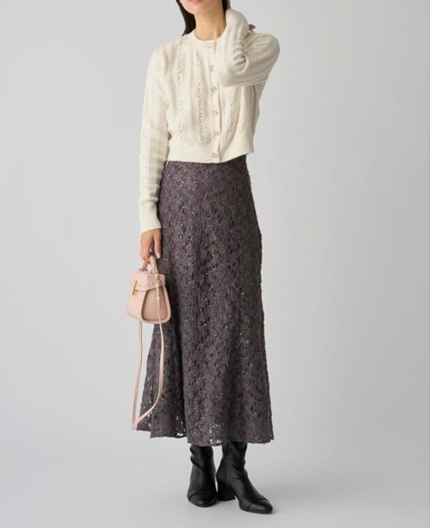 美品✨セルフォード 25SS アルパカ混 ケーブルレースデザインカーディガン 白