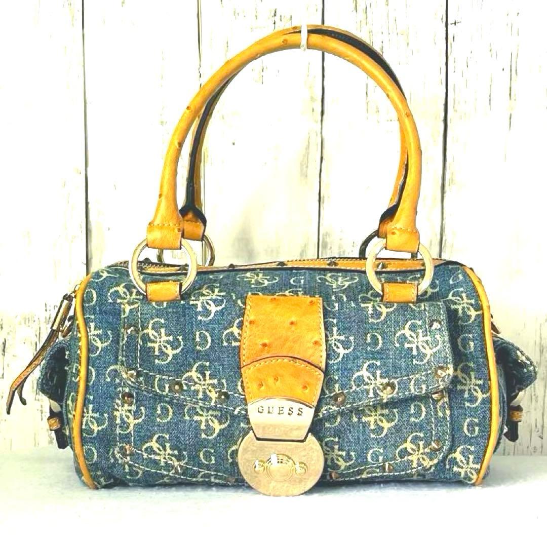 GUESS ゲス デニムハンドバッグ レザー ミニ ボストン コンビ レディース