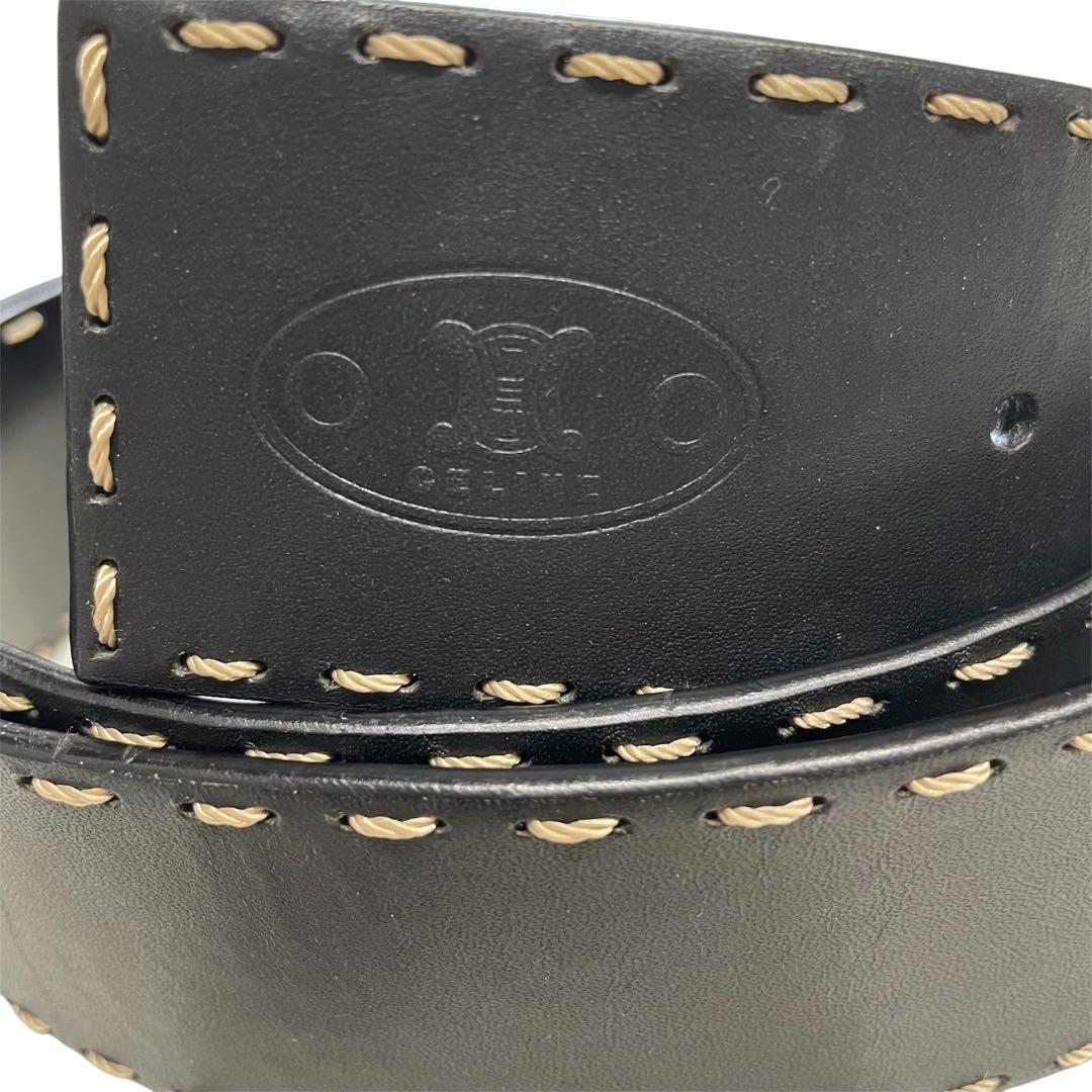 STITCHED WIDE LEATHER BELT レザーベルト ワイド 黒.