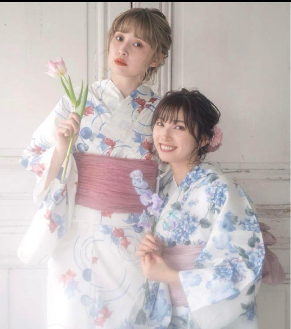 DITA ディータ 浴衣 湊色の水彩紫陽花 白 水色