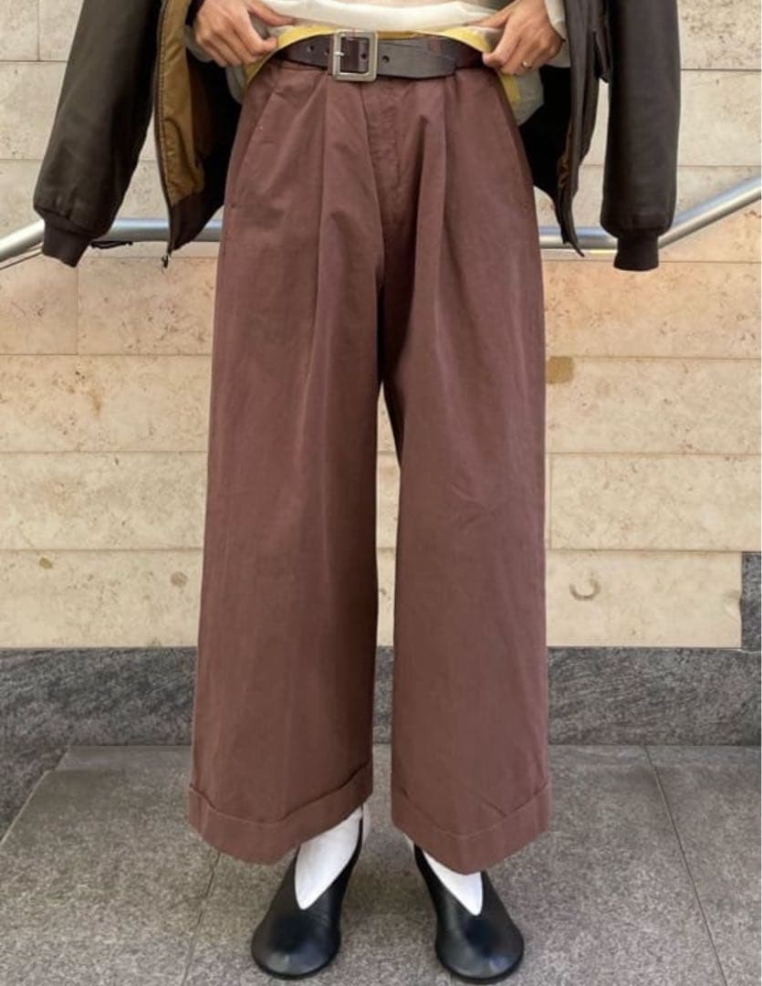 ＜6(ROKU)＞コットン チノ ワイド パンツ　ブラウン　34