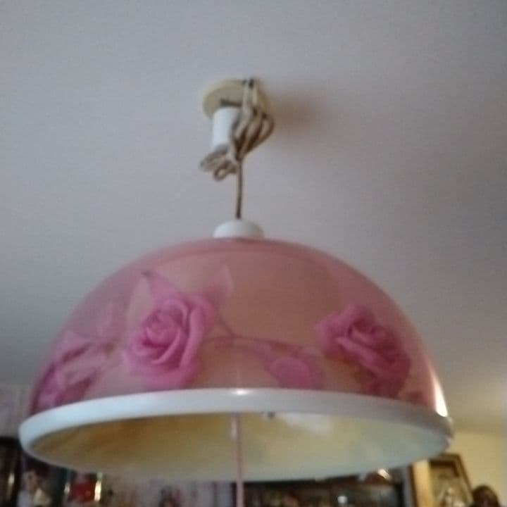 天井照明　造花入り　ピンク　昭和レトロ