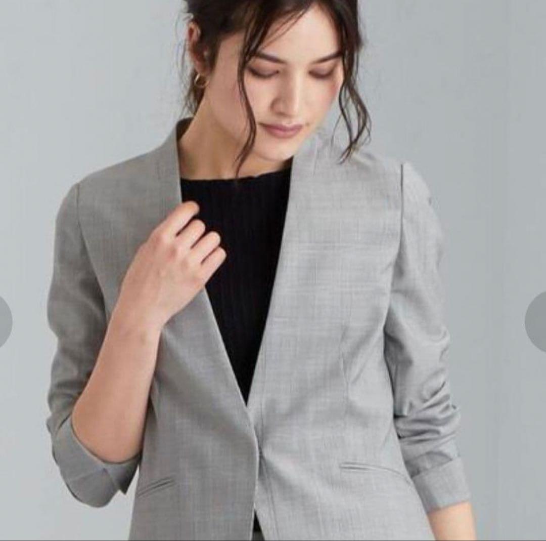 未使用✨グリーンレーベルリラクシング　スカートスーツセットアップ　洗える グレー