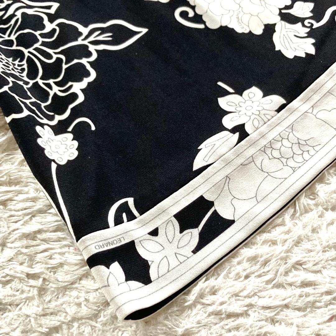 【近年タグ 未使用級】レオナール カンカン チュニック モノトーン 花柄トリム