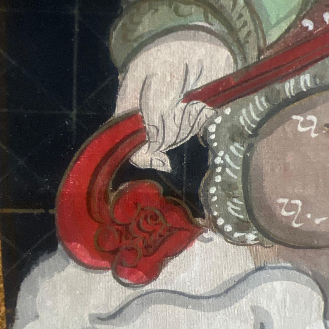 佛画　仏画　人物画　釈迦三尊　絹本　肉筆