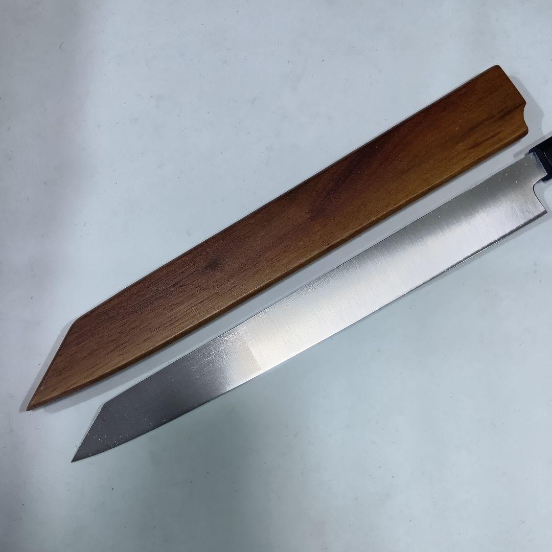 ステン本焼V金10号切付柳刃包丁33cm鞘付黒水牛黒檀八角柄