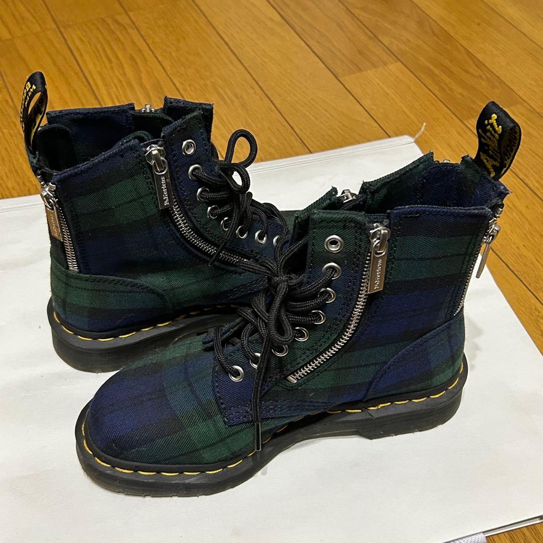 チェック柄 厚底ブーツ ジッパー付き