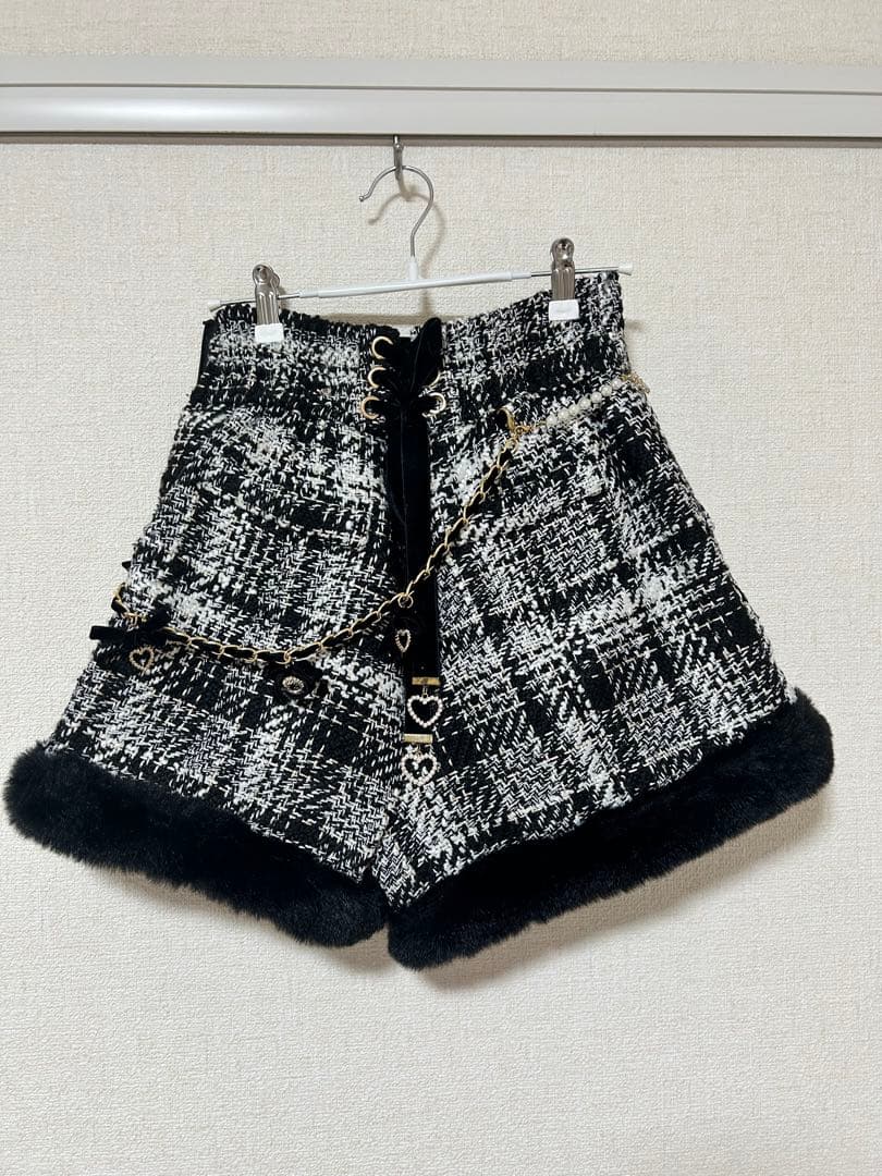 LIZLISA ビジューファーショートパンツ ブラックチェック