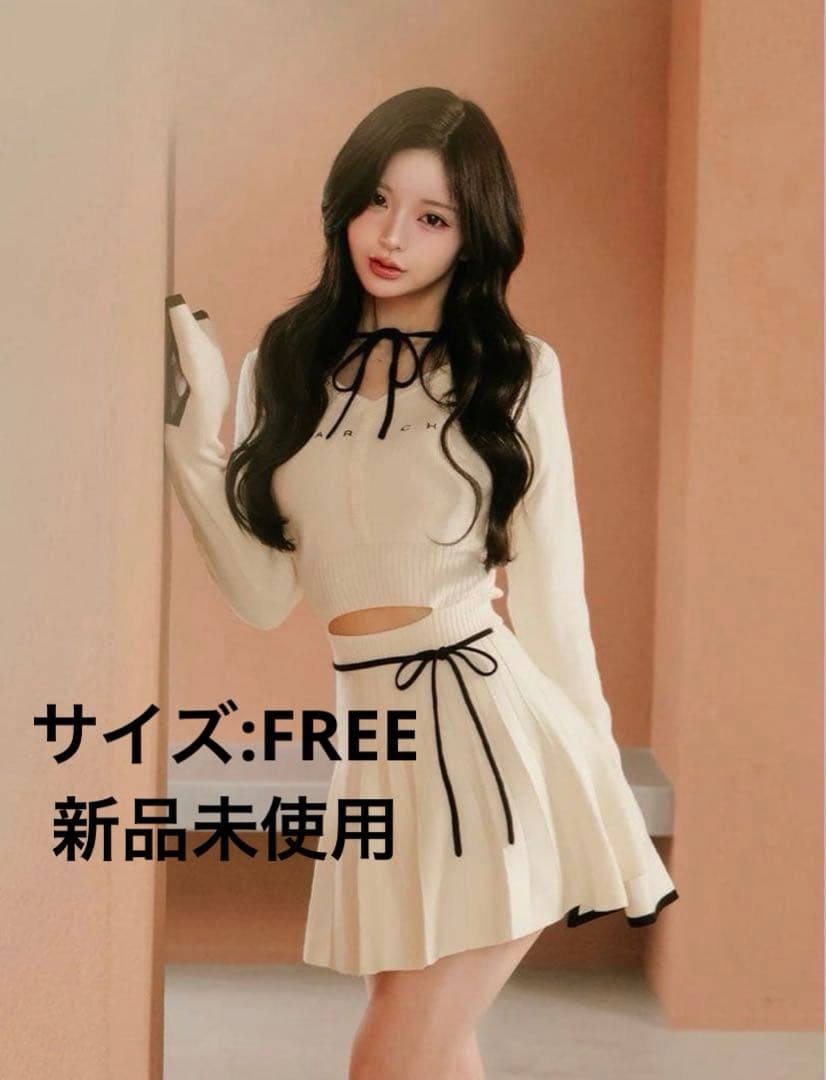 Darich ウエストオープンリボンデザインニットミニワンピース IVOFREE