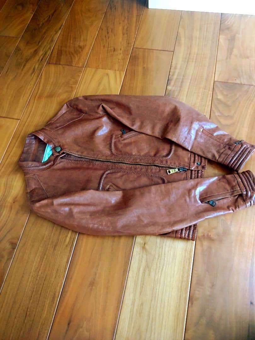 PRADA☆ブラウンレザー シングルライダースジャケット