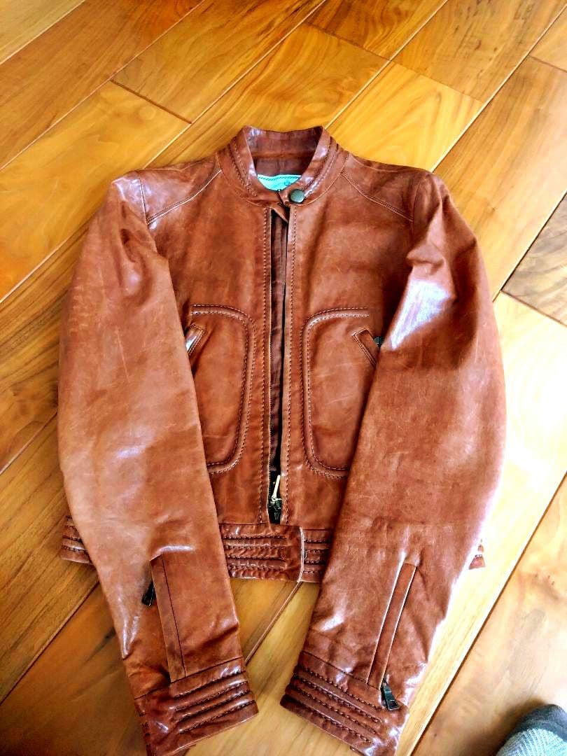 PRADA☆ブラウンレザー シングルライダースジャケット