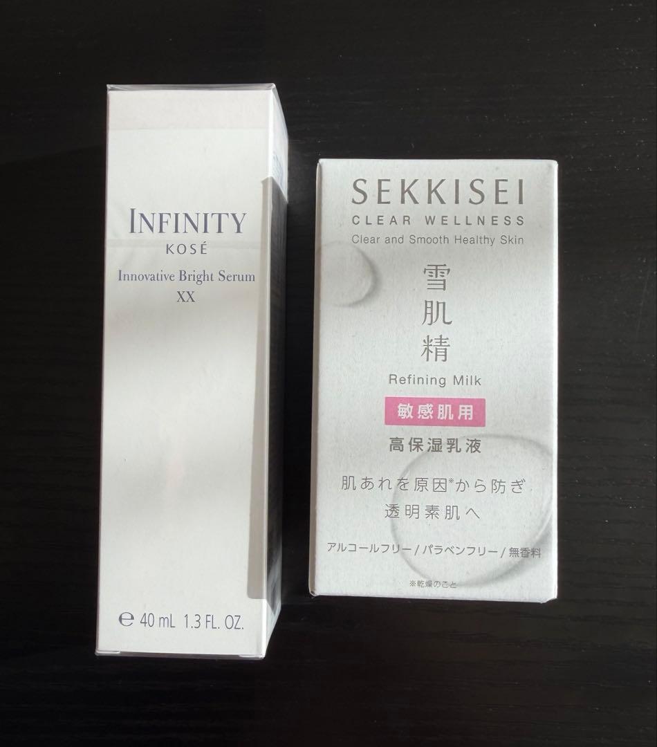 KOSEインフィニティSerum、雪肌精クリアウェルネス リファイニング ミルク