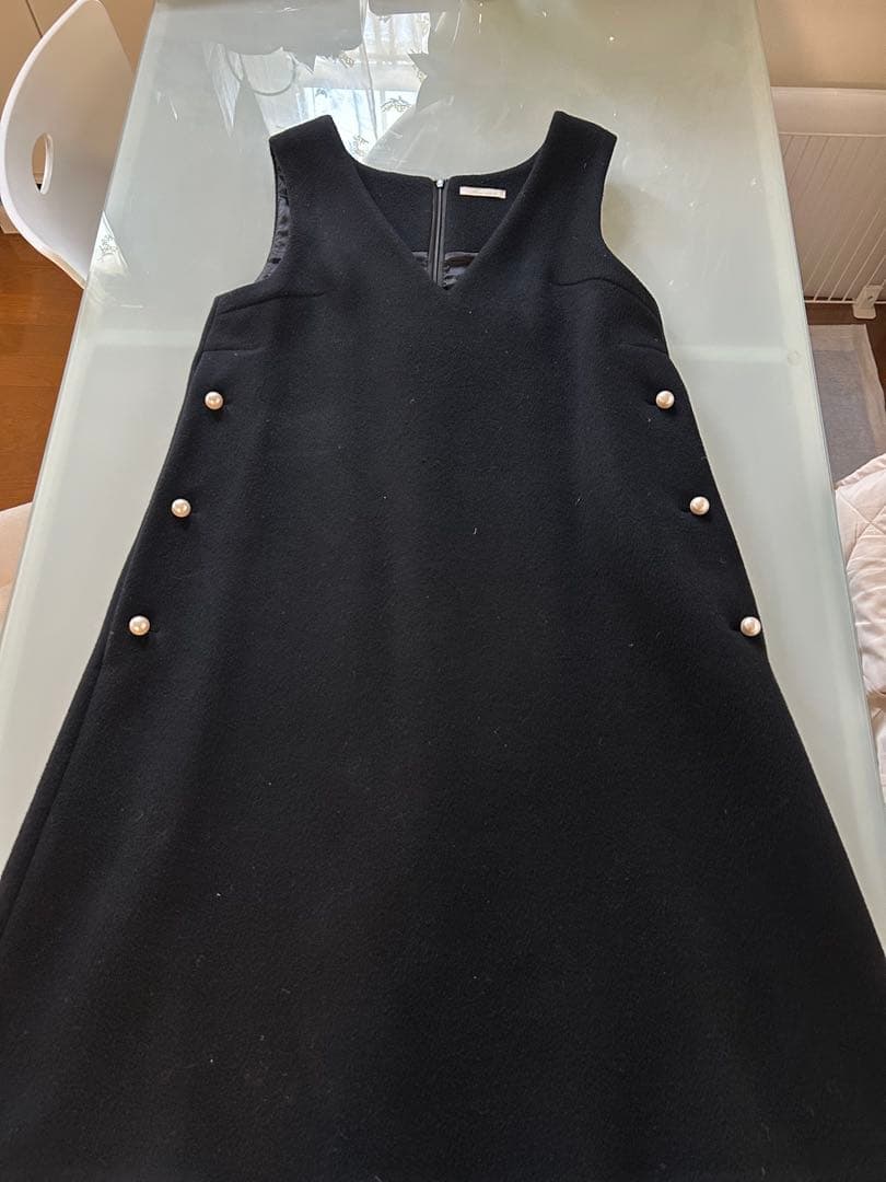 Mプルミエ ニットジョーゼットサイドパールボタンジャンパースカート　38