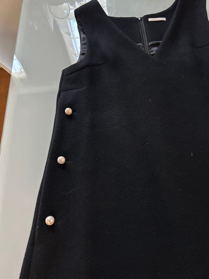 Mプルミエ ニットジョーゼットサイドパールボタンジャンパースカート　38