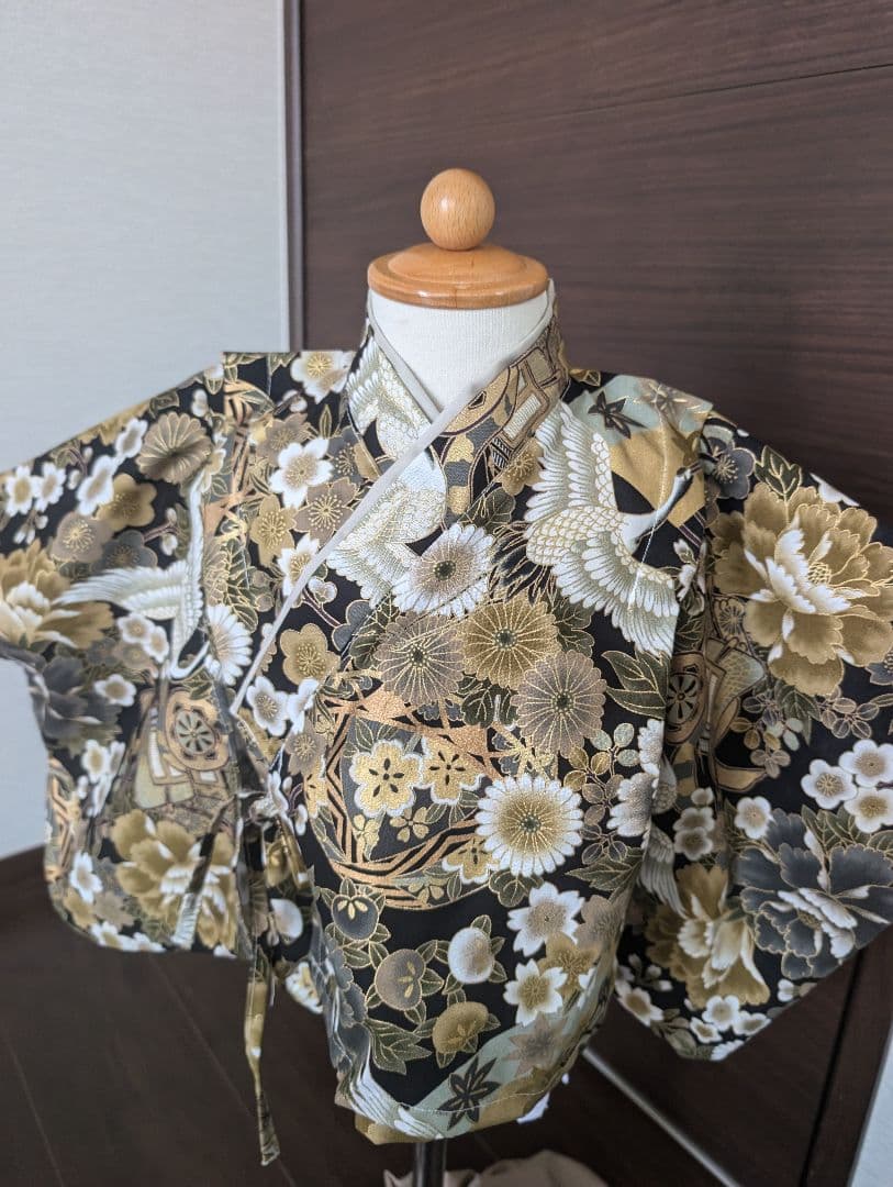 ベビー袴＆かぶれる兜　3ヶ月〜　鶴✕ベージュ