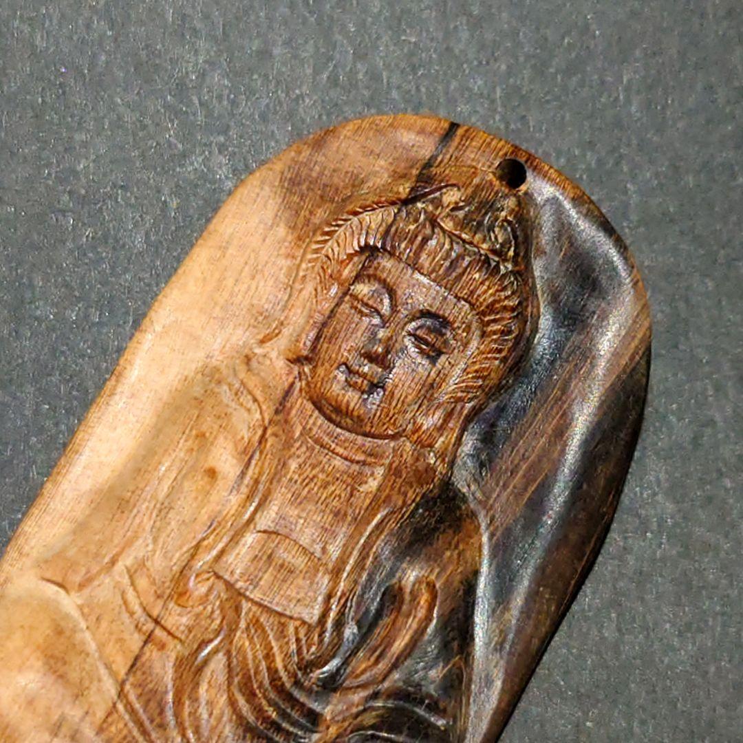 最高品質 天然沈香 彫物 観音細工 約9.1g ネックレストップ 香木