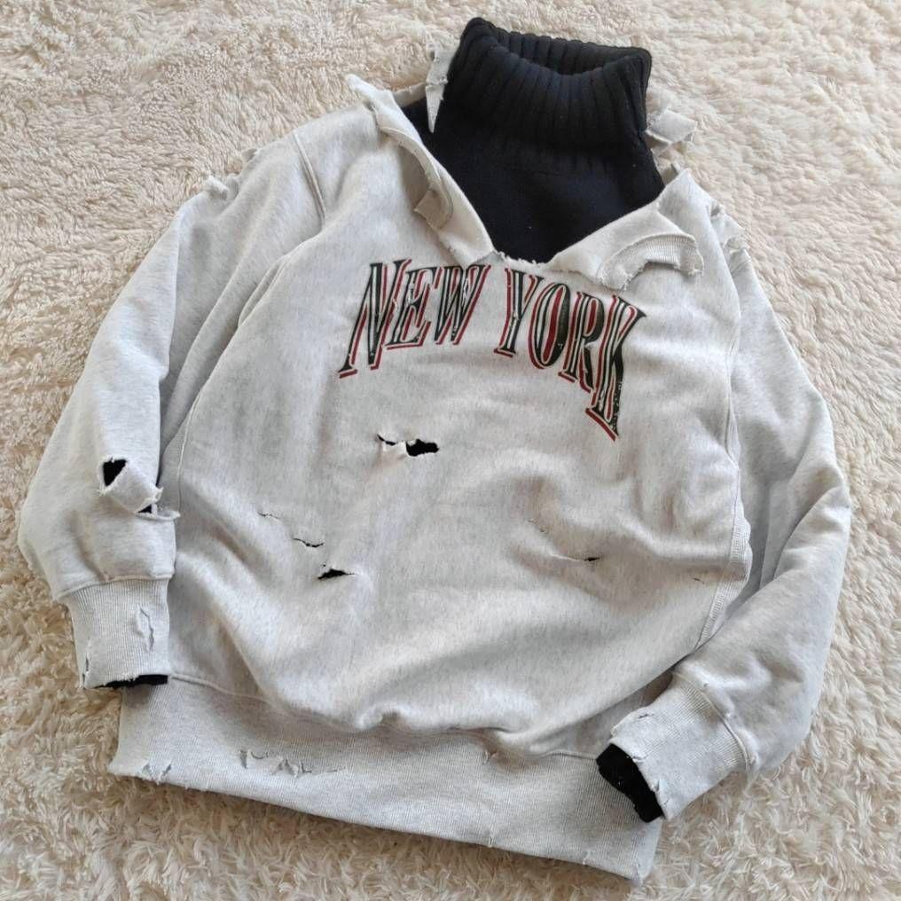 半壊 襤褸 クラッシュ NEW YORK ボロ加工 トレーナー 常田大希 XL