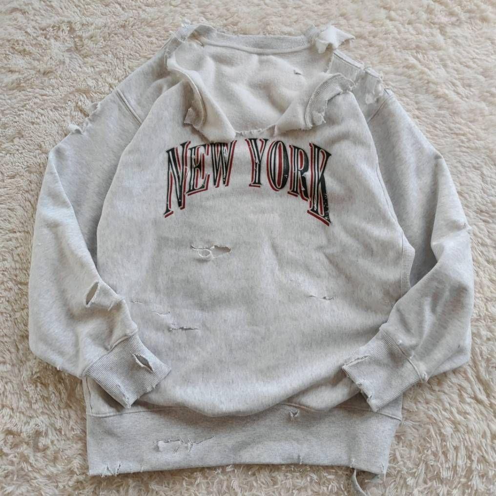 半壊 襤褸 クラッシュ NEW YORK ボロ加工 トレーナー 常田大希 XL