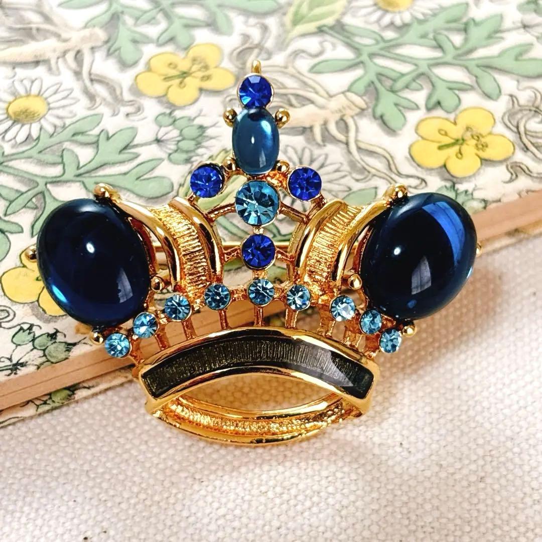 トリファリ trifari 深い青 王冠 ブローチピン ②