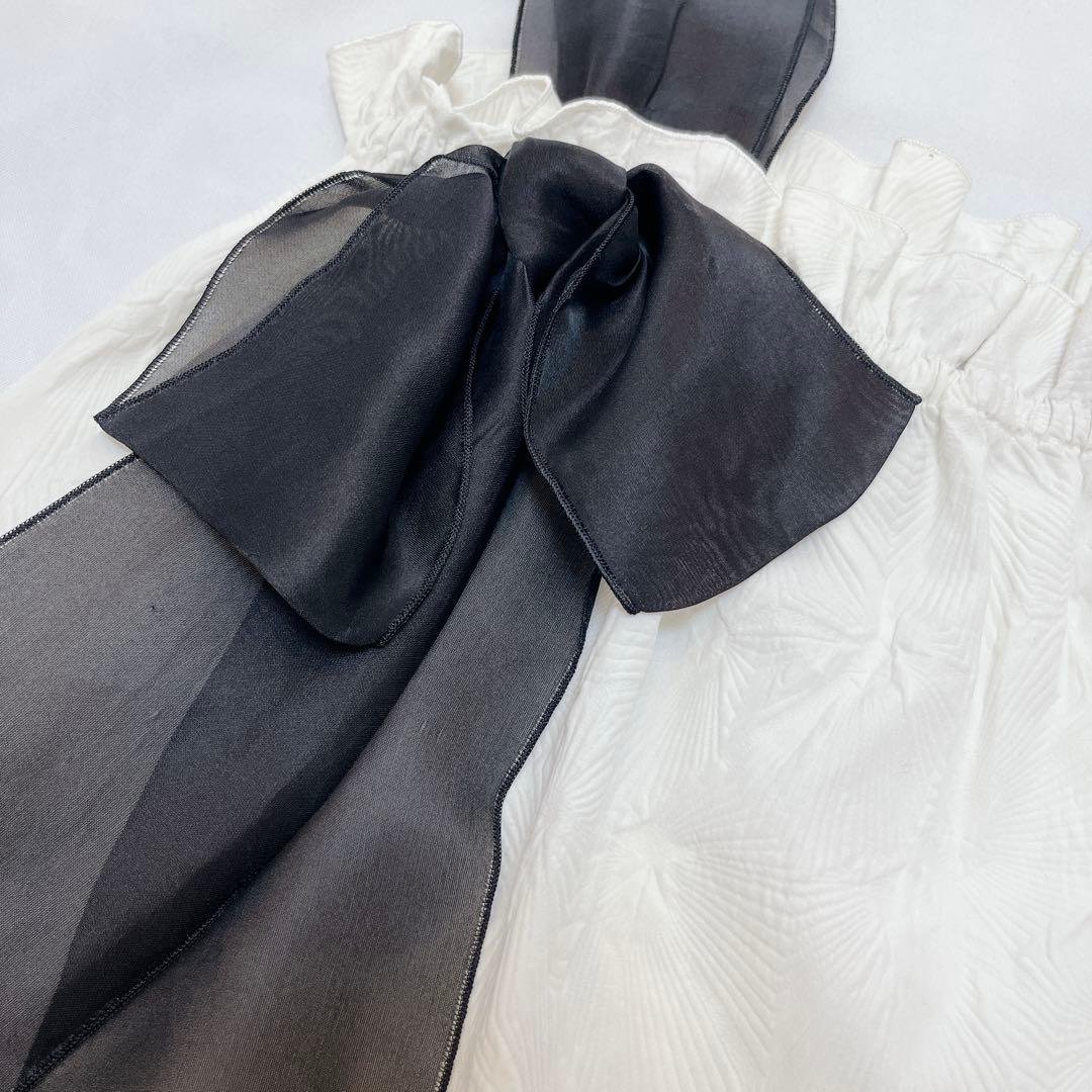 極美品✨ROCHAS ジャガード ノースリーブチュニック シアー リボン 42