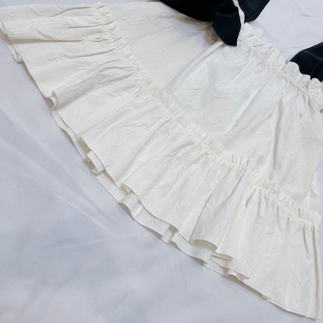 極美品✨ROCHAS ジャガード ノースリーブチュニック シアー リボン 42