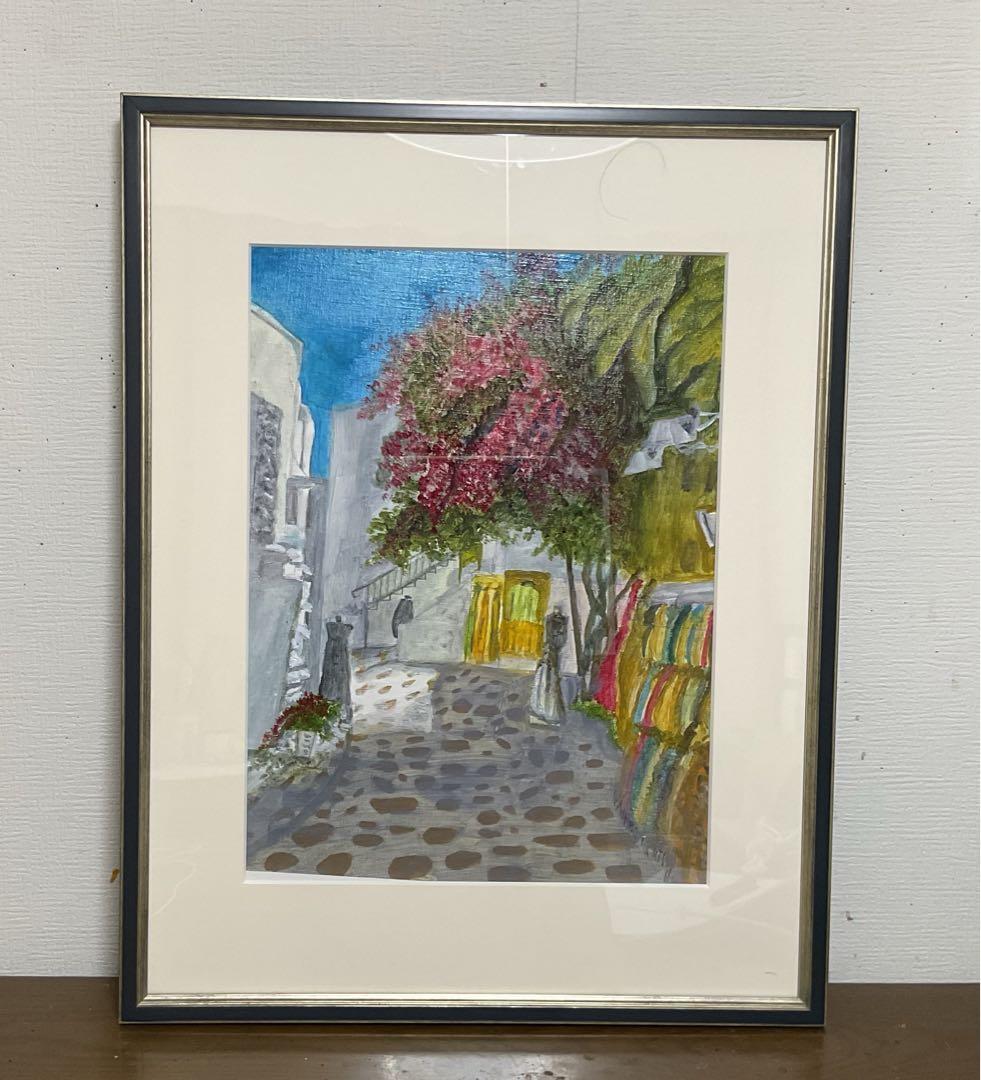 油彩画　「　ブーゲンビリアの街角　」　原画　額付