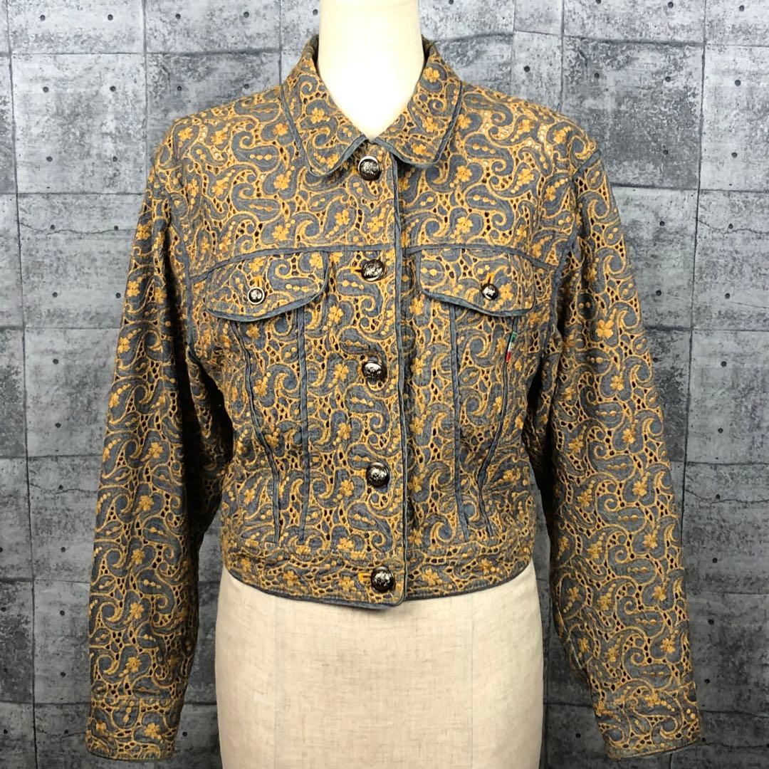 Moschino モスキーノ 総柄 刺繍 デニム ジャケット ペイズリー柄 M