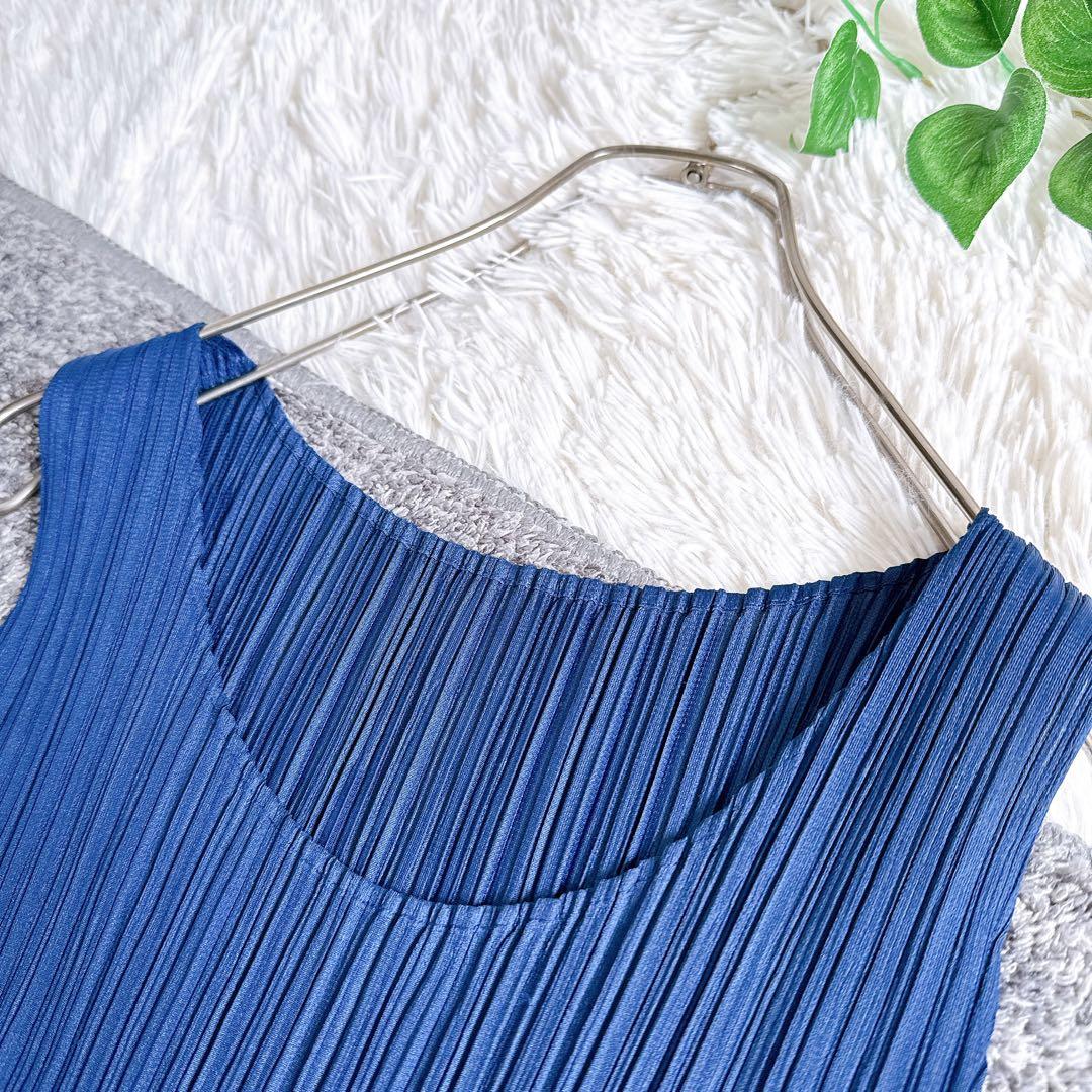 良品　近年モデル　プリーツプリーズ　トップス　ノースリーブ　ロング丈　ネイビー