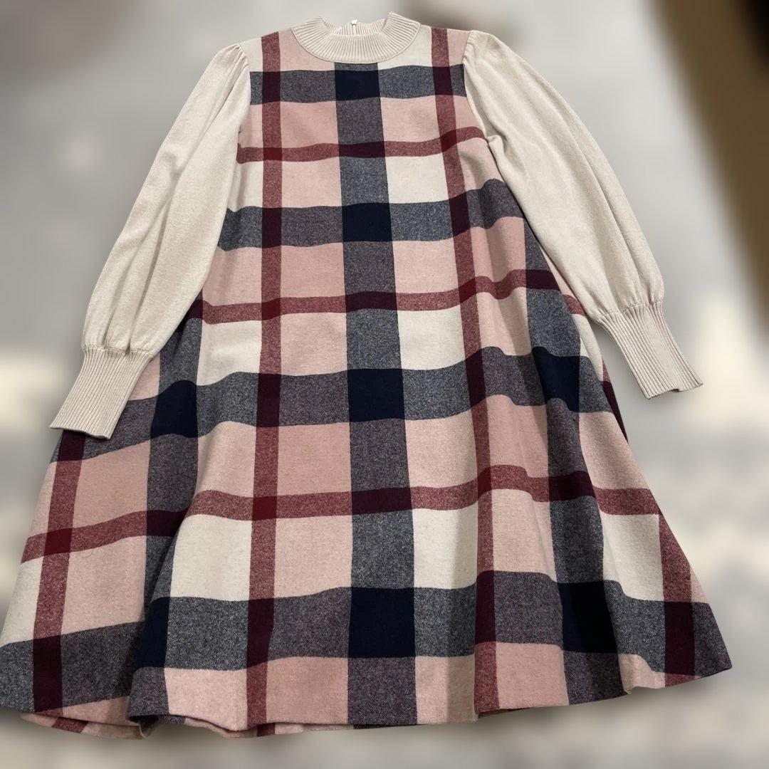 ブルーレーベル クレストブリッジ ニットワンピース ピンクチェック柄　38