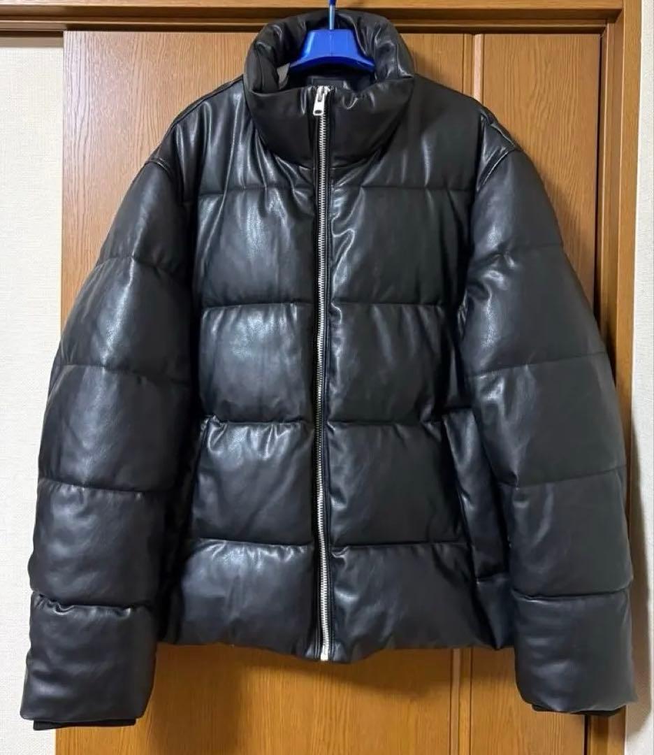 ZARA ブラック フェイクレザー　パフジャケット XL キルティングジャケット