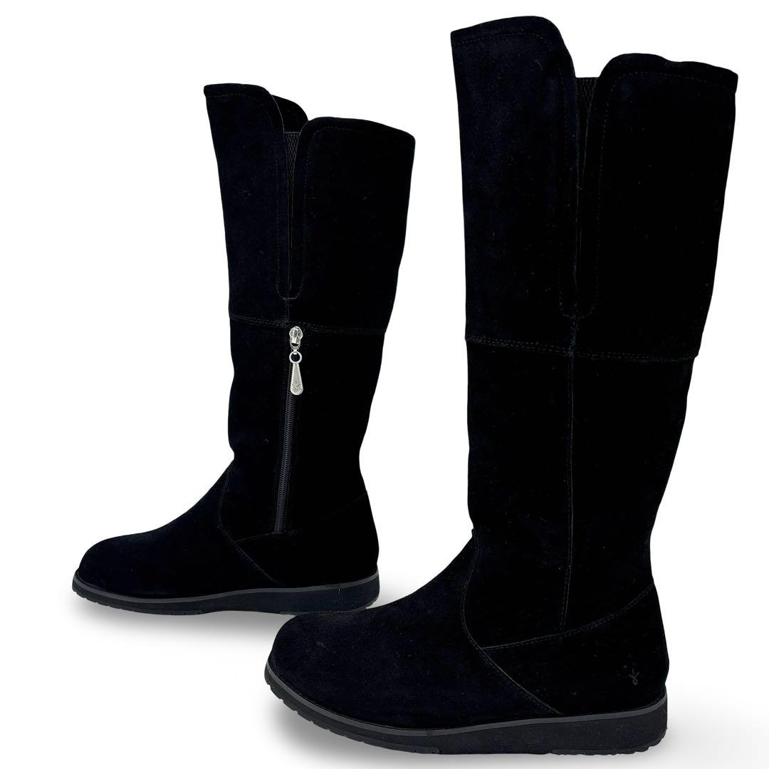 未使用新品】EMU エミュー　ロングブーツ レザー　スエード　中ボア　黒