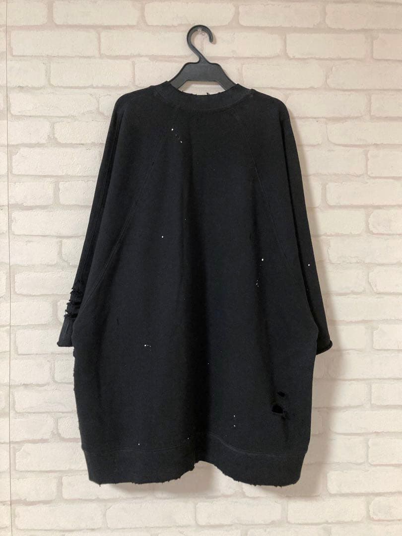 ウェルダン★ ダメージ加工　スウェット　トレーナー　半袖　ブラック　M