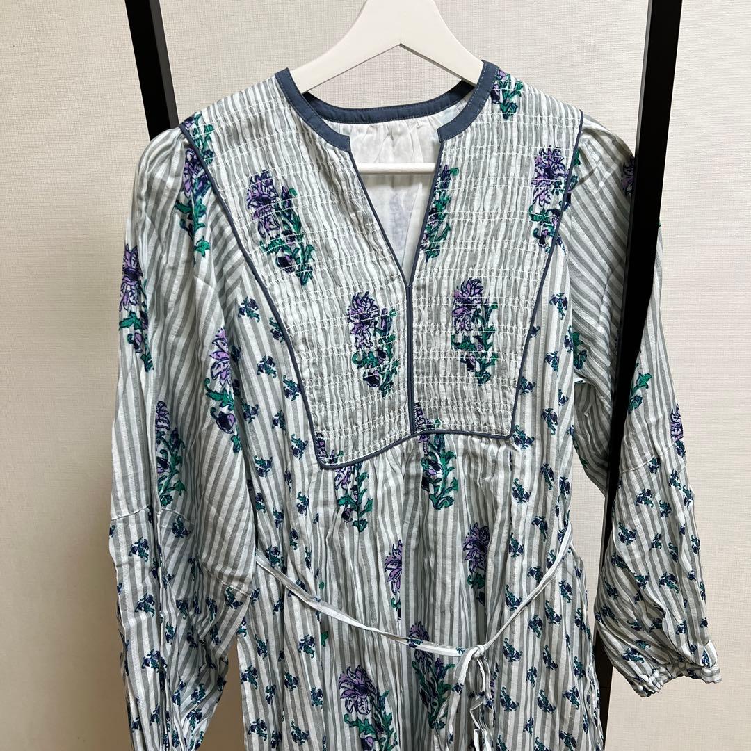 ne Quittez pasコットンジャカード シャーリングワンピースS サイズ