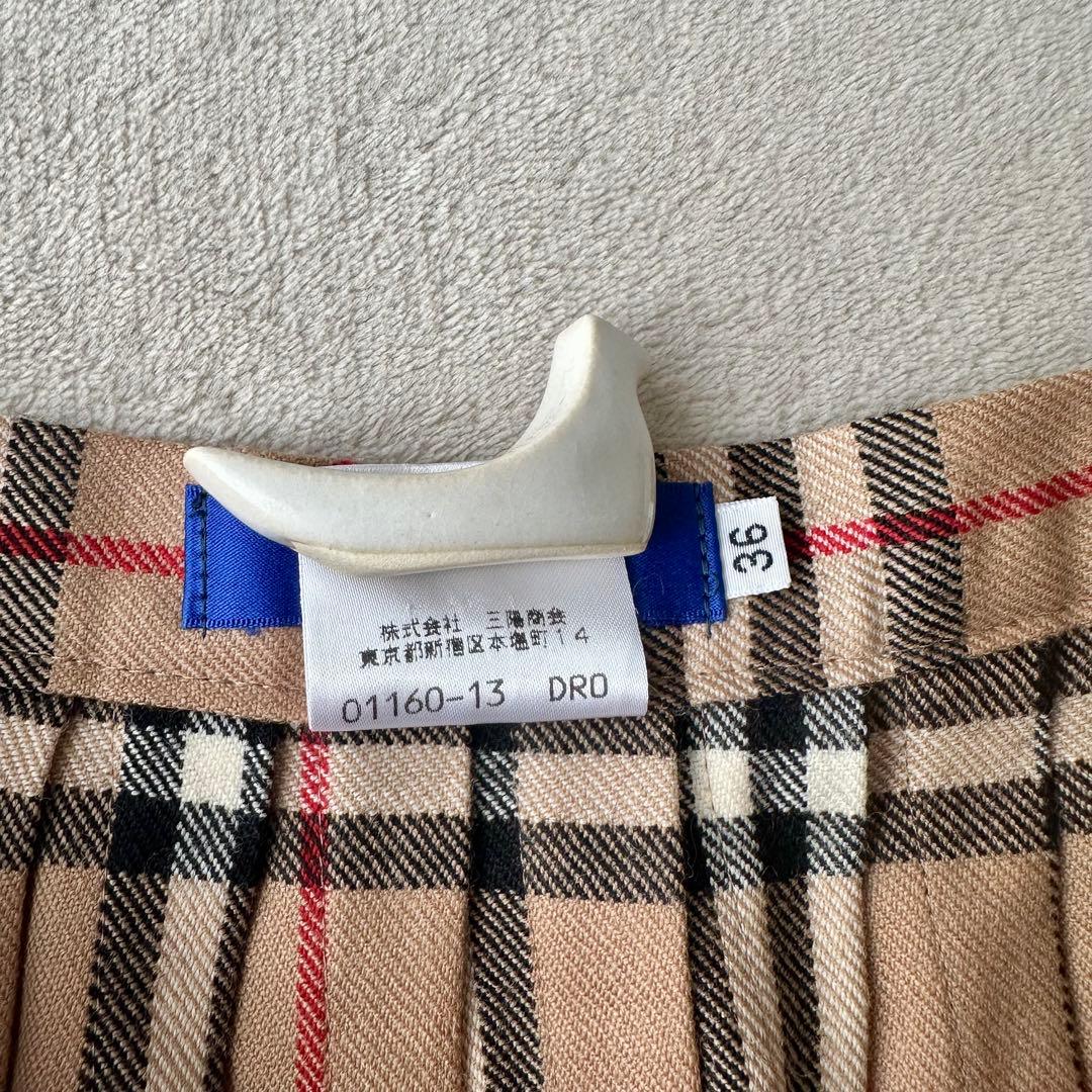 美品 バーバリーブルーレーベル ノバチェック プリーツ レザーベルトミニスカート