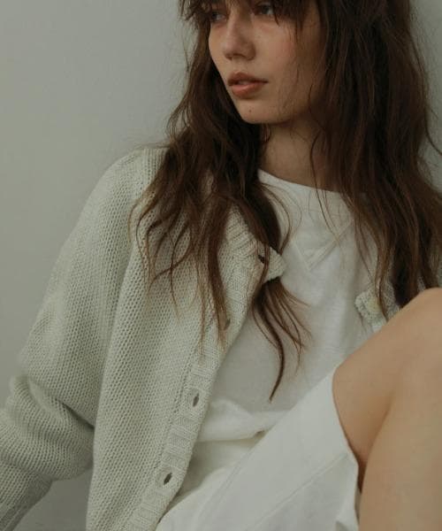 良品 ETRE TOKYO コットンパフクロップドカーディガン カシミヤ混