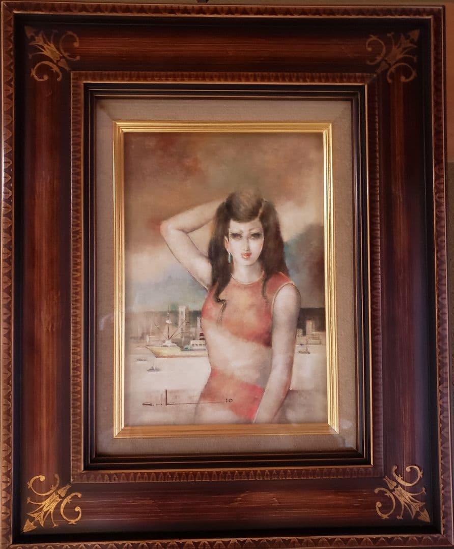 no211　洋画家 堺幹夫の油彩画　埠頭の女