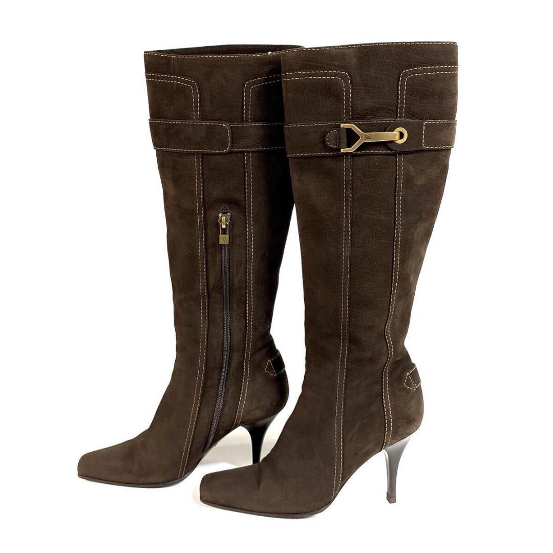 【美品】ルイ ヴィトン レザー ロングブーツ ブラウン 37イタリア製