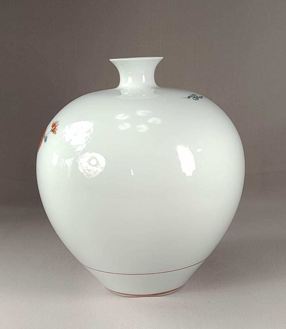 希少 重要無形文化財 中村清六作 有田焼 高麗庵清六窯 白磁錦絵 花鳥紋花瓶