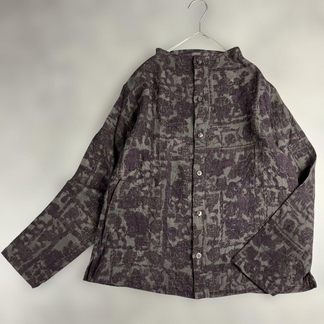 プランテーション ウール総柄ボトルネックブラウス シャツ 花柄