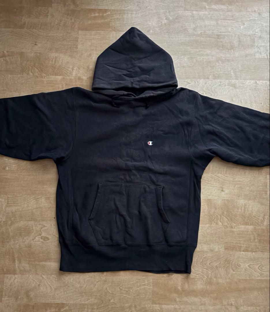 け*る様 90s usa製　ブラック　リバースウィーブ　目あり　ボロ　フェード