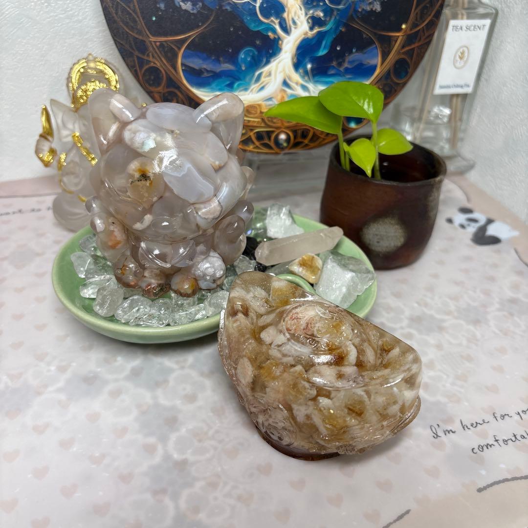 ひまわり様☆専用ページオルゴナイト まん丸の九尾の狐 桜瑪瑙