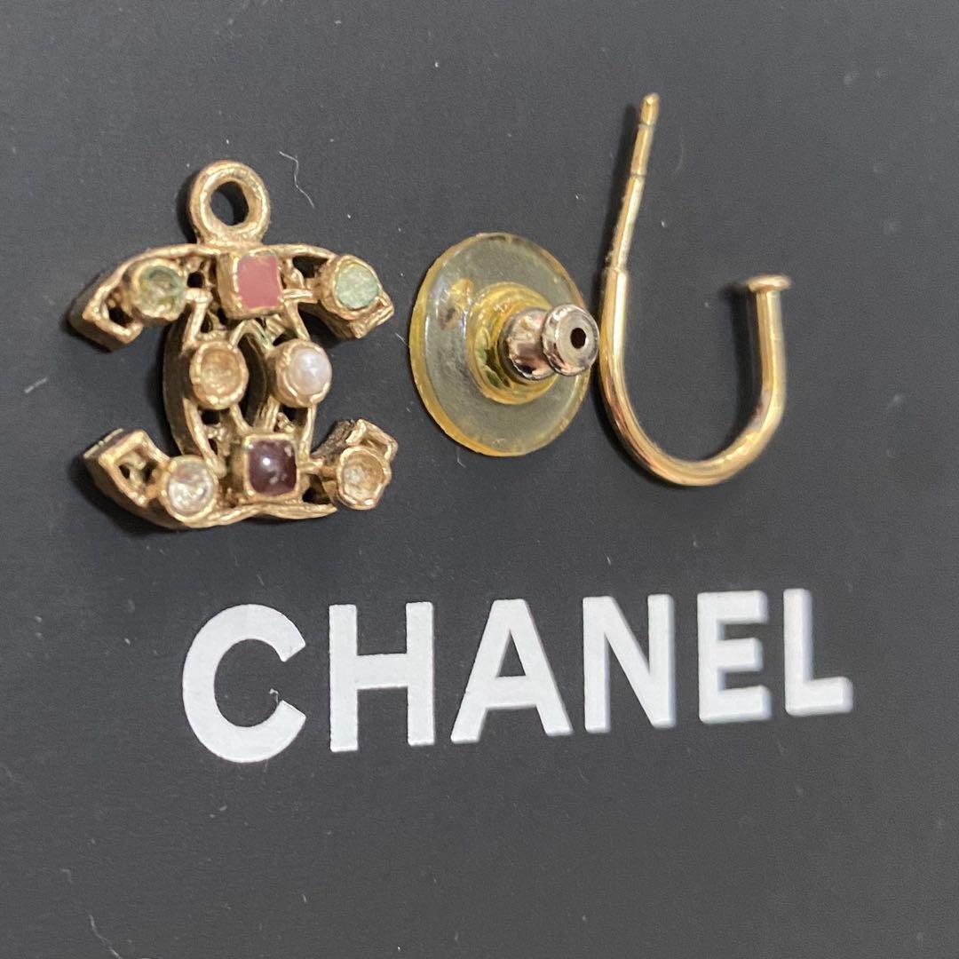 CHANEL 金色金具 マルチカラーストーン ココマークピアス