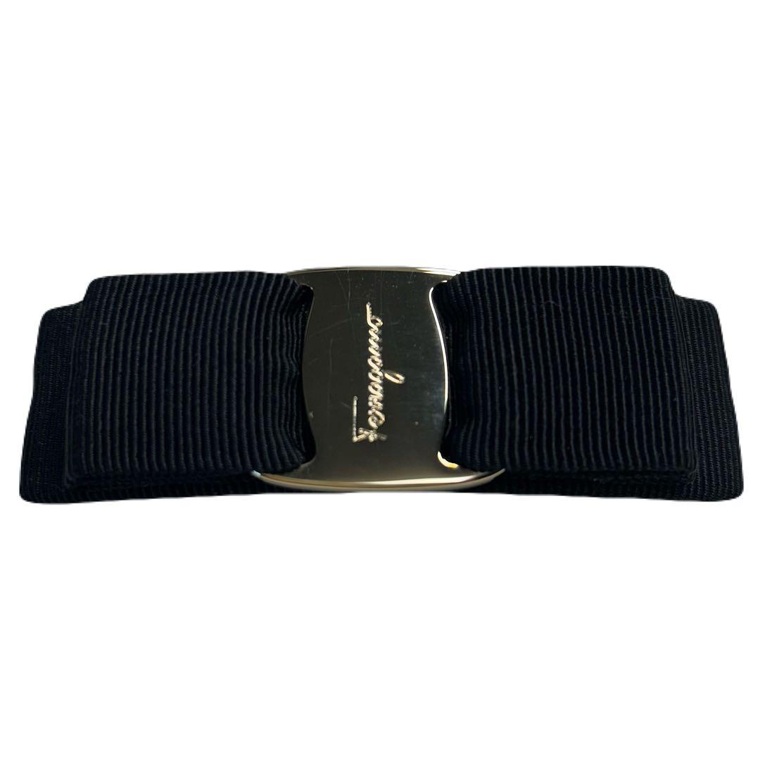 【美品】Salvatore Ferragamo 黒リボンバレッタヘアアクセサリー