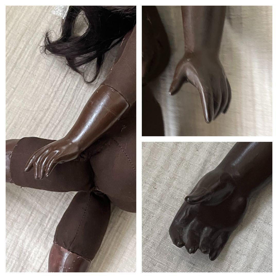 アンティーク/ヴィンテージ黒肌コンポジションドールレトロ人形ビスクドール