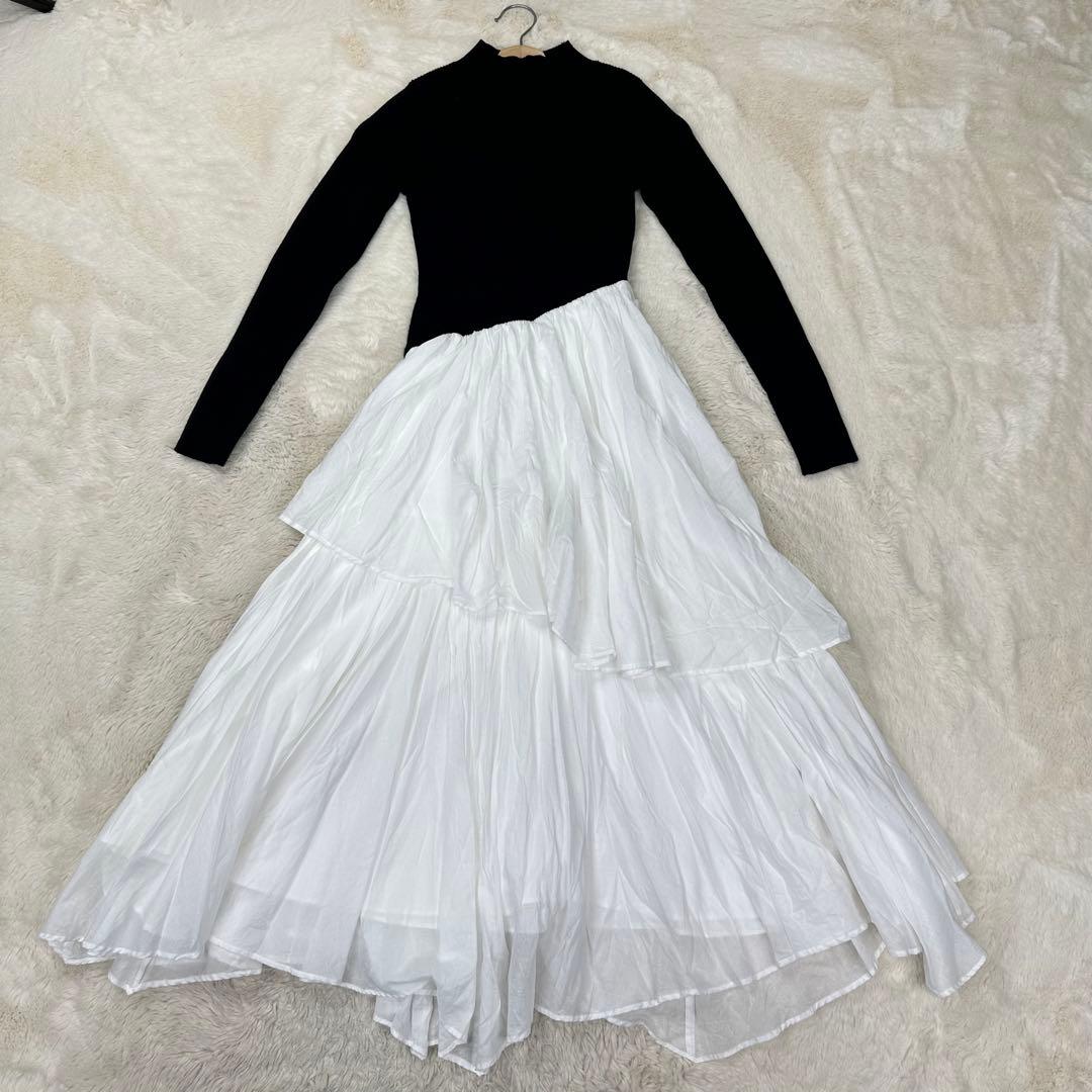 ✨美品✨anuans イレギュラーヘムドッキングニットワンピース XS 黒白