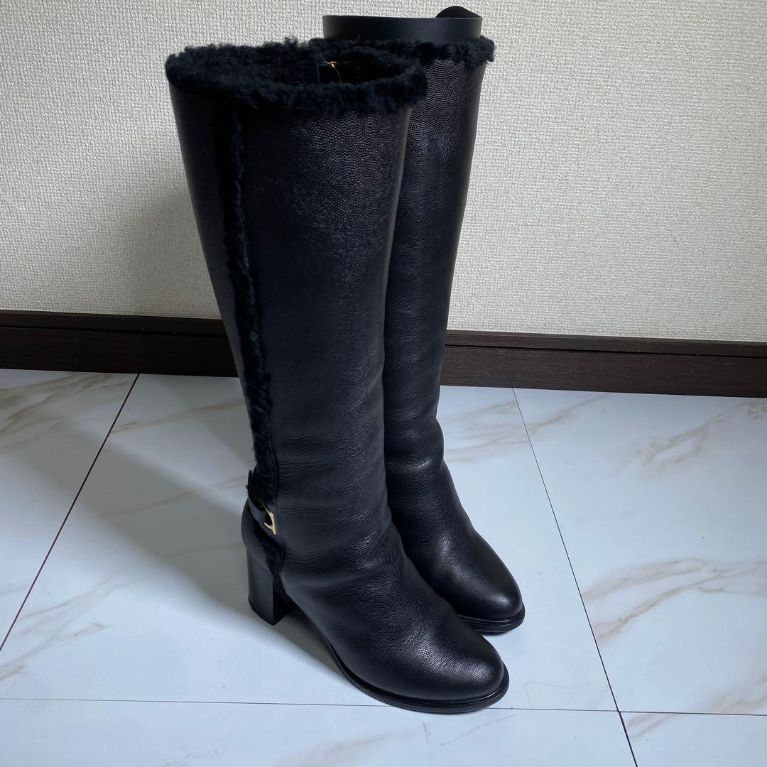 現行♡サルヴァトーレフェラガモ シボ革 ボア ムートンロングブーツ ガンチーニ
