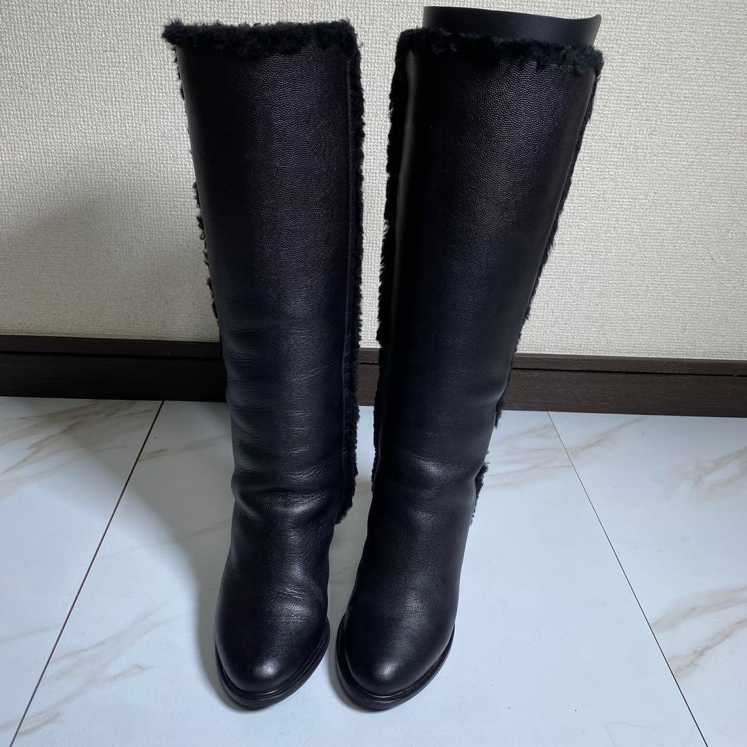 現行♡サルヴァトーレフェラガモ シボ革 ボア ムートンロングブーツ ガンチーニ